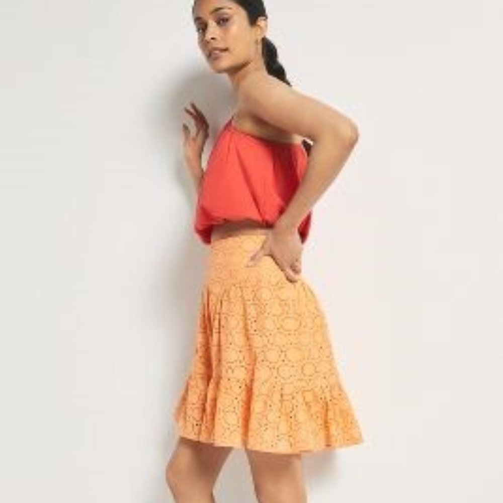 Anthropologie Orange Eyelet Mini Skirt